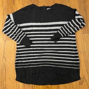 Caslon Zip Back High/Low Tunic Sweater Grey with light grey stripes, Size M